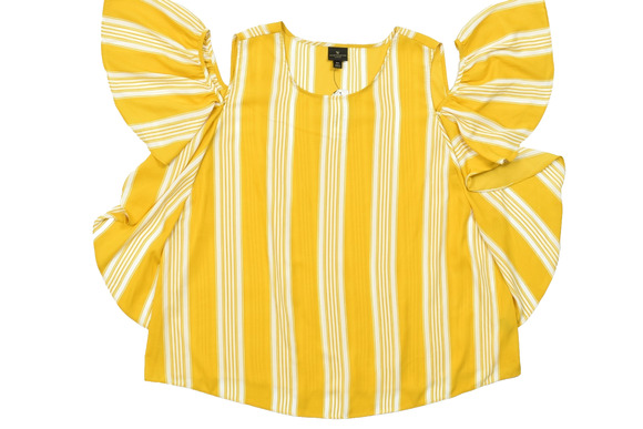 Worthington Tops - Worthington Woman 2X Blouse Gold Stripe Cold Shoulder Flutter Sleeve NWT